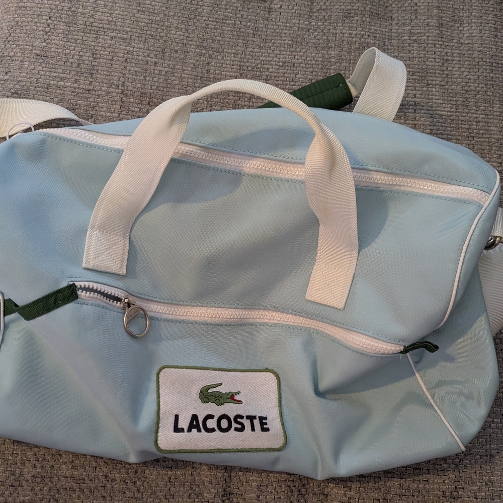 Lacoste Sky Blue Duffel Bag with White Accents